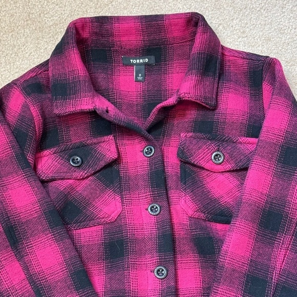 Torrid Shacket Barn Coat Checked Pink Plaid Button Front Heavyweight Cotton Sz 0 - Picture 6 of 16